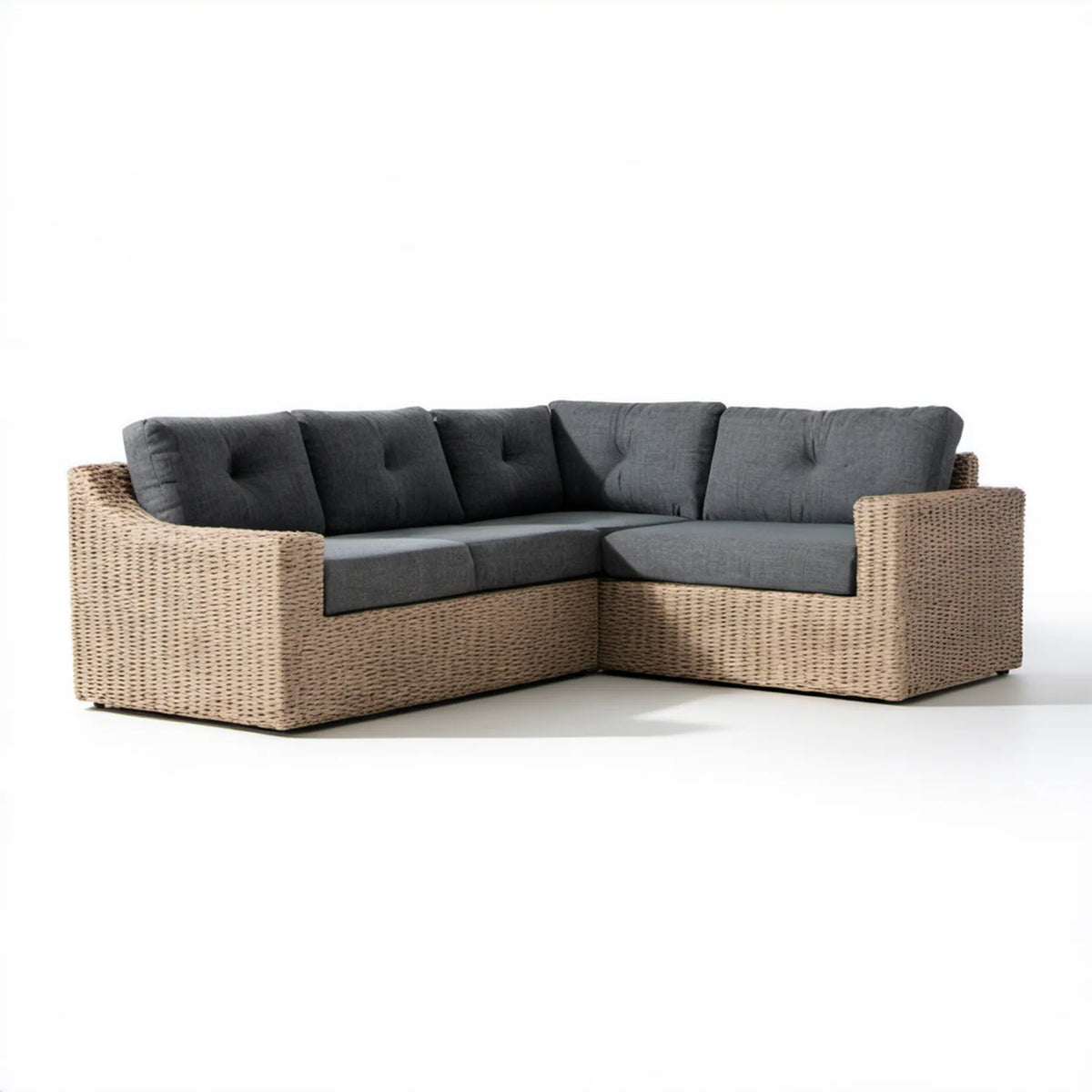 2-częściowa narożna sofa ogrodowa z technorattanu PE beżowo-antracytowa 210 x 210 x 85 cm