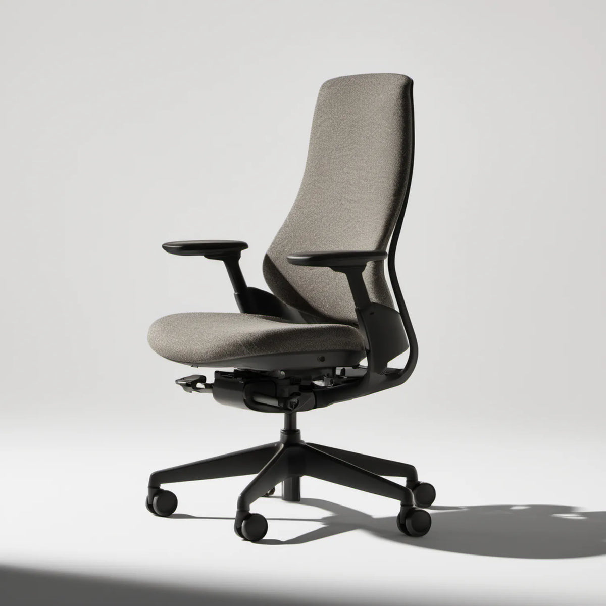 Ergonomiczne krzesło biurowe obrotowe z wysokim oparciem, szare/czarne, 66 × 66 × 118–128 cm