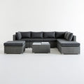 Narożny zestaw wypoczynkowy z rattanu PE, szary antracytowy czarny, 218 × 218 × 64 cm