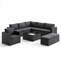 5-częściowy zestaw wypoczynkowy z technorattanu PE, czarny/ciemnoszary, sofa narożna 210 × 210 cm