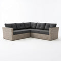 Narożna sofa ogrodowa w kształcie L z technorattanu PE, szaro-beżowa z grafitowymi poduszkami, 220 x 220 x 85 cm