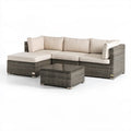 Narożna sofa ogrodowa z technorattanu ze stolikiem, szara/beżowa/czarna, 215 x 145 x 65 cm